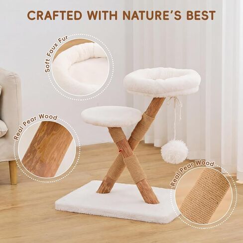 Nonta indoor cat with small wooden cat tree, X-shaped stable cat tower, with 2 platforms, natural sisal grab pole, soft fur cat fence with toys, suitable for compact cat furniture in small space multi in Kuwait