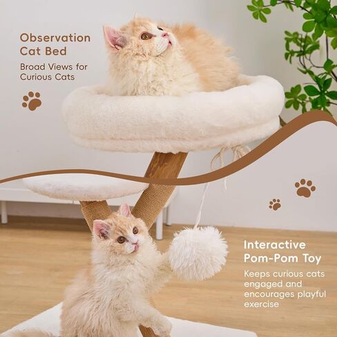 Nonta indoor cat with small wooden cat tree, X-shaped stable cat tower, with 2 platforms, natural sisal grab pole, soft fur cat fence with toys, suitable for compact cat furniture in small space multi in Kuwait