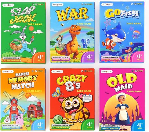 Upgraded Kids Card Games Pack, 6 Decks, Go Fish, Old Maid, Crazy Eights, Memory Match, Slap Jack, War, Playing Cards, Easter Basket Stuffers, Stocking Stuffers in Kuwait