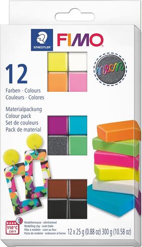 STAEDTLER FIMO Effect & Soft Oven-Bake Polymer Clay - Neon Collection: 12 x 25g Half Blocks - for Modeling, Jewelry, Sculpting, Adult Arts and Crafts Supplies & Hobbies in Kuwait