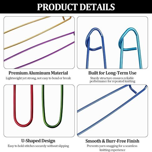 12pcs Knitting Stitch Holders Set, Aluminum Yarn Stitch Holder Needles, Colorful Safety Pin Style Cable Stitch Holders for Knitting, Crochet, Sweaters, Socks, Yarn Sewing DIY Craft Tools in Kuwait