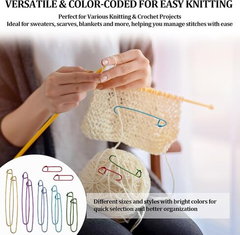12pcs Knitting Stitch Holders Set, Aluminum Yarn Stitch Holder Needles, Colorful Safety Pin Style Cable Stitch Holders for Knitting, Crochet, Sweaters, Socks, Yarn Sewing DIY Craft Tools in Kuwait