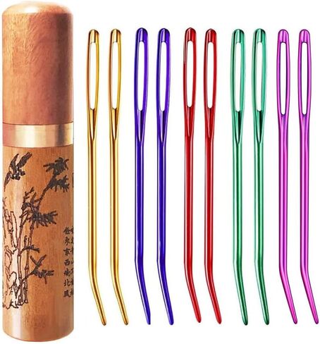Yarn Needles Tapestry Needles Darning Needles Large-Eye Aluminum - 10 Pieces Weaving Needle for Crocheting with Wooden Needle Case in Saudi Arabia