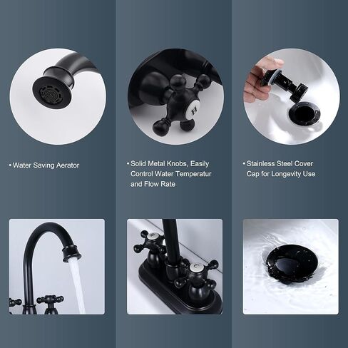 4-Inch Bathroom Sink Faucet Matte Black, Vintage 2-Handle Centerset Vanity Faucet for Bathroom Sink in Kuwait
