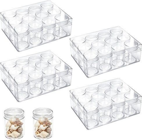 4 Pcs Bead Organizer Transparent Embroidery Bead Storage Containers with Lid, Diamond Art Plastic Storage Containers for DIY Crafts Jewelry Earring Sewing Pills Nail Small Items, Clear (12 Grids) in Kuwait
