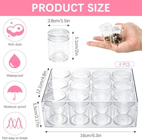 4 Pcs Bead Organizer Transparent Embroidery Bead Storage Containers with Lid, Diamond Art Plastic Storage Containers for DIY Crafts Jewelry Earring Sewing Pills Nail Small Items, Clear (12 Grids) in Kuwait
