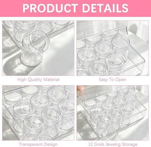 4 Pcs Bead Organizer Transparent Embroidery Bead Storage Containers with Lid, Diamond Art Plastic Storage Containers for DIY Crafts Jewelry Earring Sewing Pills Nail Small Items, Clear (12 Grids) in Kuwait