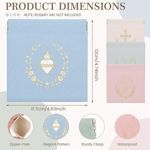 4 Pack Rosary Pouches, Squeeze Top PU Leather Prayer Bead Cases with Gold Religious Imprints, Small Rosary Bags for Catholic Prayer Beads, Chaplets, Jewelry, Assorted Colors in Kuwait