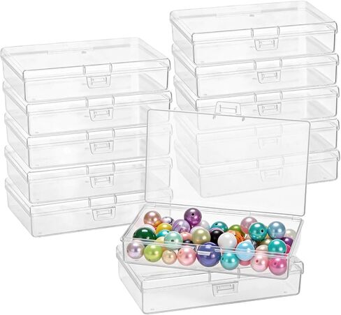 12 Pcs Plastic Storage Boxes, Small Clear Bead Storage Containers with Hinged Lids, Rectangular Craft Organizer Cases for Beads, Jewelry, Coins, Accessories, Parts, 5.3 x 3.1 x 1.2" in Kuwait