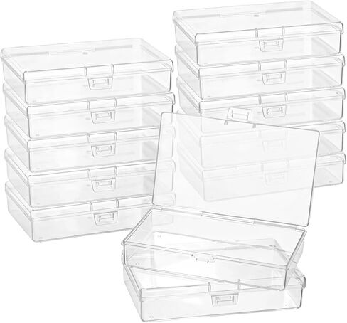 12 Pcs Plastic Storage Boxes, Small Clear Bead Storage Containers with Hinged Lids, Rectangular Craft Organizer Cases for Beads, Jewelry, Coins, Accessories, Parts, 5.3 x 3.1 x 1.2" in Kuwait