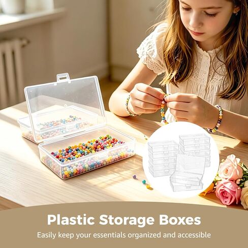 12 Pcs Plastic Storage Boxes, Small Clear Bead Storage Containers with Hinged Lids, Rectangular Craft Organizer Cases for Beads, Jewelry, Coins, Accessories, Parts, 5.3 x 3.1 x 1.2" in Kuwait
