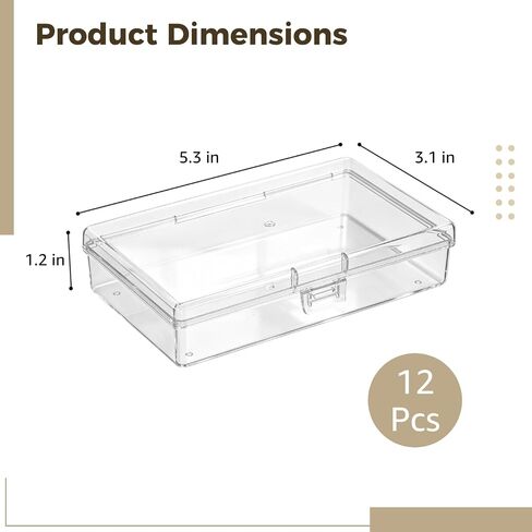 12 Pcs Plastic Storage Boxes, Small Clear Bead Storage Containers with Hinged Lids, Rectangular Craft Organizer Cases for Beads, Jewelry, Coins, Accessories, Parts, 5.3 x 3.1 x 1.2" in Kuwait