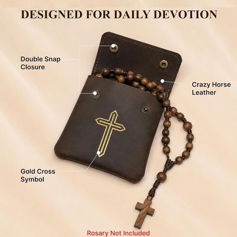 Genuine Leather Rosary Pouch – Compact Prayer Beads Case with Double Snap Closure 3.5" x 3.5" – Small Leather Holder for Religious Items & Keepsakes (Rosary not included), Brown in Kuwait