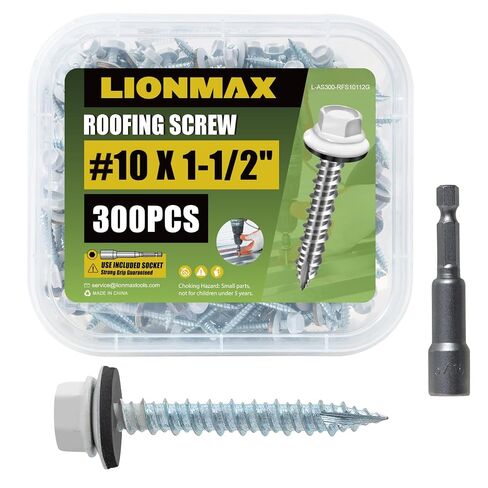 LIONMAX Metal Roofing Screws, 10 x 1-1/2 Inch 1000PCS Sheet Metal Roof Screws with Hex Head, White Metal to Wood Screws, Self-Tapping, EPDM Washer, 8MM Hex Socket Included in Kuwait