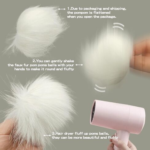 12 Pcs Faux Fur Pom Pom Balls for Hats, 3.5 in Faux Fox Large Pompoms, White Fur Fluffy Pompom Beanie Ball with Elastic Loop for Keychains Shoes Scarves Bags Charms Crafts DIY Accessories in Kuwait