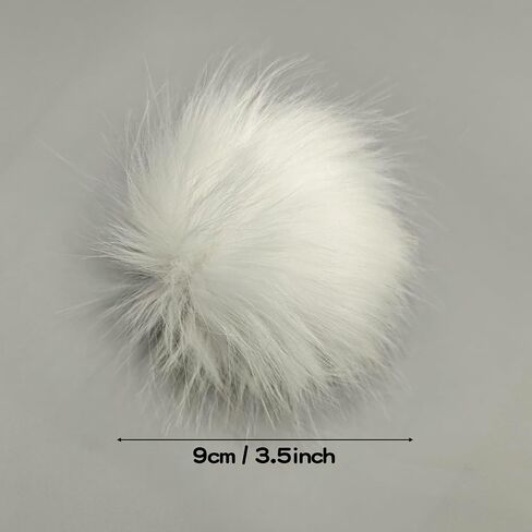 12 Pcs Faux Fur Pom Pom Balls for Hats, 3.5 in Faux Fox Large Pompoms, White Fur Fluffy Pompom Beanie Ball with Elastic Loop for Keychains Shoes Scarves Bags Charms Crafts DIY Accessories in Kuwait