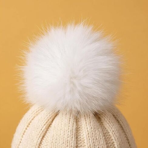 12 Pcs Faux Fur Pom Pom Balls for Hats, 3.5 in Faux Fox Large Pompoms, White Fur Fluffy Pompom Beanie Ball with Elastic Loop for Keychains Shoes Scarves Bags Charms Crafts DIY Accessories in Kuwait