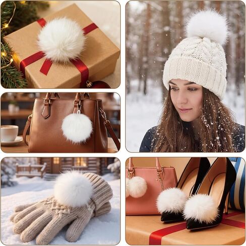 12 Pcs Faux Fur Pom Pom Balls for Hats, 3.5 in Faux Fox Large Pompoms, White Fur Fluffy Pompom Beanie Ball with Elastic Loop for Keychains Shoes Scarves Bags Charms Crafts DIY Accessories in Kuwait