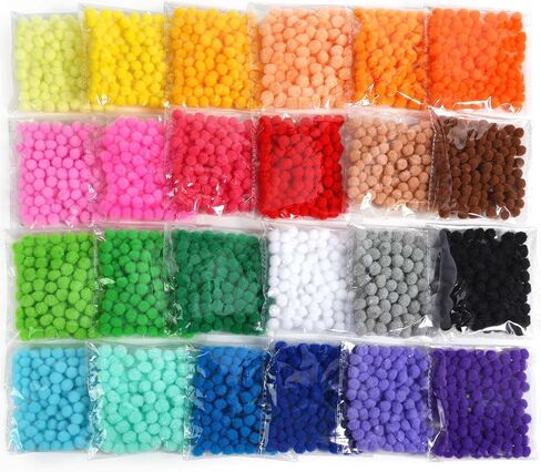 Caydo 2400PCS Small Pom Poms for Crafts with 100PCS Wiggly Eyes, 24 Colors in Kuwait