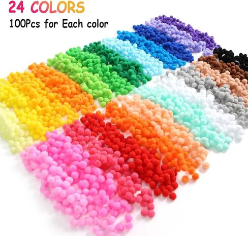 Caydo 2400PCS Small Pom Poms for Crafts with 100PCS Wiggly Eyes, 24 Colors in Kuwait