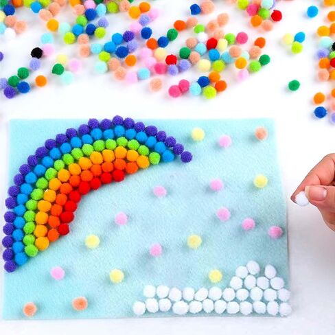 Caydo 2400PCS Small Pom Poms for Crafts with 100PCS Wiggly Eyes, 24 Colors in Kuwait