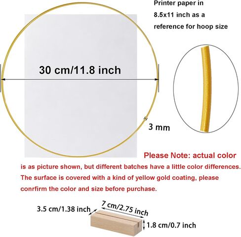 Metal Floral Hoop Centerpiece for Table Penta Angel 2Pcs 12'' Macrame Wreath Ring with 2Pcs Wood Stand Holders for Christmas Wedding Birthday Home Decoration DIY Crafts (Gold/12 inch) in Kuwait