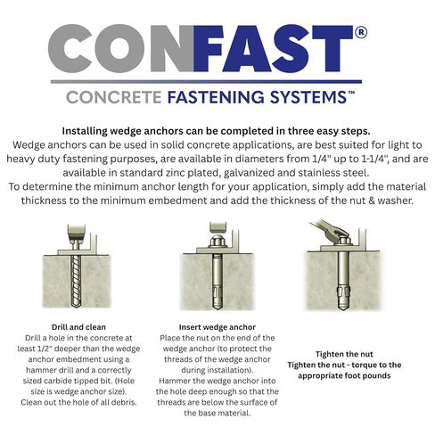 CONFAST 1/2" x 3-3/4" Galvanized Wedge Anchor (Box of 25) in Kuwait