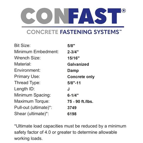 CONFAST 1/2" x 3-3/4" Galvanized Wedge Anchor (Box of 25) in Kuwait