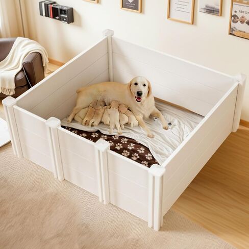 Whelping Box for Large Breed Dogs, Whelping Box for Puppies, PVC Puppy Playpen, Waterproof & Rustproof Whelping Pen, Puppy Whelping Supplies, Raised Garden Bed, Indoors & Outdoors, 48x48x18 in, White in Saudi Arabia
