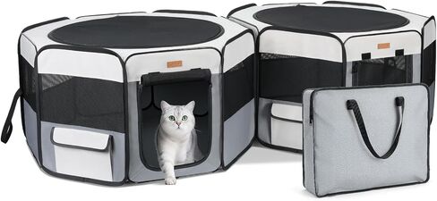 Want to Give Your Kittens & Puppies a Safe, Independent Space? Try Lekereise: 47"×16" Portable Cat Playpen, 2-in-1 Dog Playpen, Independently Usable, with a Carry Bag. Play Freely Anywhere! in Kuwait