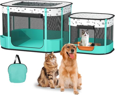 Portable Cat Playpen ، Pet Dog Playpen القابلة للطي مع Pet Pee Pad ، للعب جرو هريرة Pen Indoor/Outdoor ، خيمة حاوية Cats مع حالة حمل ، 600D Oxford 8-Rods ، 32 "x24" x22 " in Kuwait