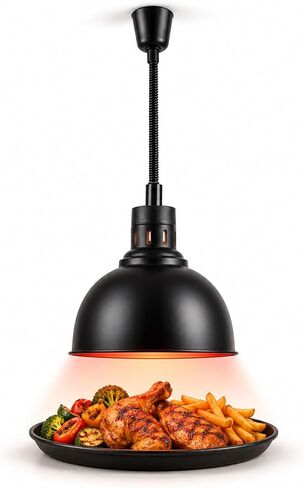 Hanging Food Heat Lamp Infrared Food Warmer Fry Heating Light 250W with Retractable Cord (Dia25cm(Black)) in Kuwait