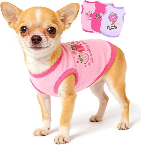 3 Pieces Chihuahua Clothes Dog Summer Shirts Dog Clothes for Small Dogs Girl Pink Cute Strawberry Donut Printed Soft Puppy Outfits Pet Tshirts XXS (Pink,Rose,Purple,XXSmall) in Kuwait