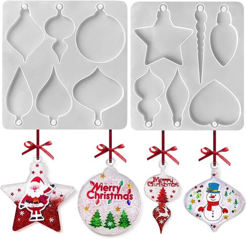RESINWORLD Christmas Ornament Molds for Resin, Bauble Silicone Molds, Star Bulb Round Ornament Resin Mold in Kuwait