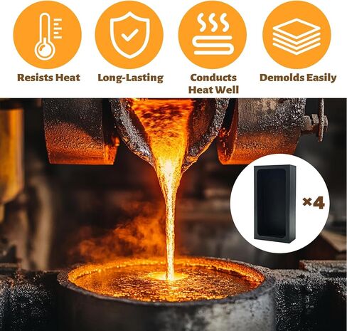 4 Pack 1kg Graphite Ingot Mold, Metal Melting Refining Tool, Smelting Casting Crucible Molds for Gold Silver Aluminum Copper Brass Smelting & Refining in Kuwait