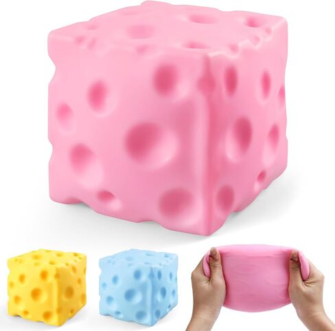 Cheese Squishy Cube, Cheese Block Squeeze Toy, Stress Ball Fidget Sensory Squeezy Toys, Novelty Stress Relief Gifts for Adults(Yellow, 2.4 in) in Kuwait