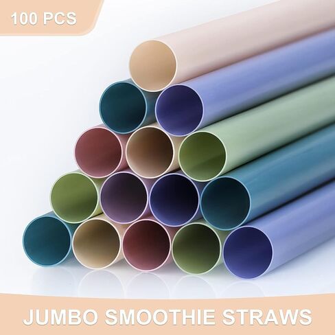 100 Pcs Jumbo Smoothie Straws, Disposable Wide Plastic Drinking Straws, Colorful Plastic Straws for Milkshakes, Smoothies, Boba, Bubble Tea, Ice Coffee - 8.5"L, 0.4" D in Kuwait