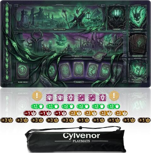 Playmat for Riftbound Board Game (24x14 Inches) - TCG Card Game Mat with 31 Tracking Tokens, Waterproof Oxford Bag & Non-Slip Rubber Strategic Zones (Blight Rift) in Kuwait