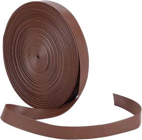 BENECREAT 20 Yards Flat PU Leather Fold Bias Tape, 3/4 Inch Wide Fold Over Leather Straps for Crafts Sewing Hemming Projects, Coconut Brown in Kuwait
