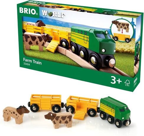 BRIO World Farm Train Set - 5-Piece FSC-Certified Accessories - Works with All Wooden Railway Sets - Includes Engine, Horse, Cow & Livestock Cars - Fun Play for Kids Ages 3 & Up in Kuwait