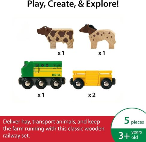 BRIO World Farm Train Set - 5-Piece FSC-Certified Accessories - Works with All Wooden Railway Sets - Includes Engine, Horse, Cow & Livestock Cars - Fun Play for Kids Ages 3 & Up in Kuwait