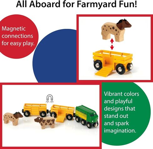 BRIO World Farm Train Set - 5-Piece FSC-Certified Accessories - Works with All Wooden Railway Sets - Includes Engine, Horse, Cow & Livestock Cars - Fun Play for Kids Ages 3 & Up in Kuwait