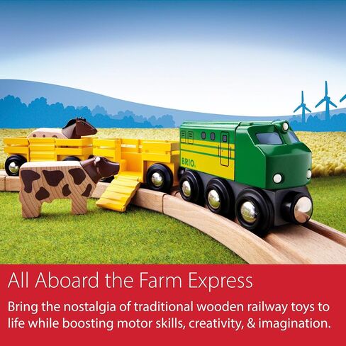BRIO World Farm Train Set - 5-Piece FSC-Certified Accessories - Works with All Wooden Railway Sets - Includes Engine, Horse, Cow & Livestock Cars - Fun Play for Kids Ages 3 & Up in Kuwait