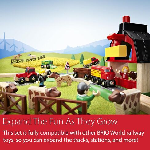 BRIO World Farm Train Set - 5-Piece FSC-Certified Accessories - Works with All Wooden Railway Sets - Includes Engine, Horse, Cow & Livestock Cars - Fun Play for Kids Ages 3 & Up in Kuwait