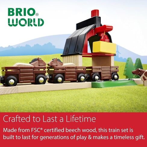 BRIO World Farm Train Set - 5-Piece FSC-Certified Accessories - Works with All Wooden Railway Sets - Includes Engine, Horse, Cow & Livestock Cars - Fun Play for Kids Ages 3 & Up in Kuwait