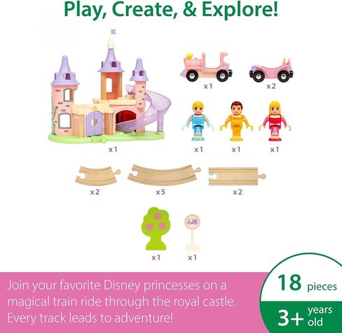 BRIO World Disney Princess Castle Set - 18-Piece FSC-Certified Wood Train Set and Accessories - Includes Moveable Classic Disney Princess Figurines, Castle, Tracks & More - Kids Ages 3 & Up in Kuwait