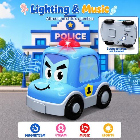 Montessori Toys for Toddlers 1-3, 4-in-1 Magnetic Cars Stacking Nesting Follwing Crawling Baby Toys, Police Car Auto-Drives with Music & Light, Car Gifts Sensory Educational Toys for Boys Girls in Kuwait