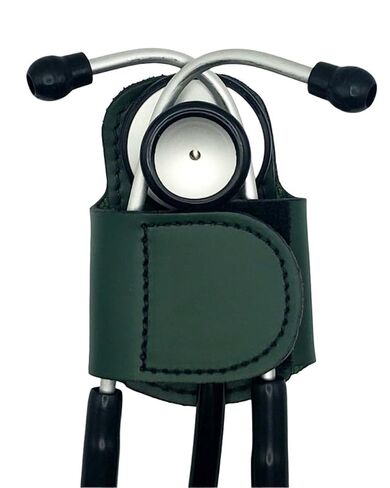 The BATCLIP (black) - Premium leather handmade clip-on stethoscope hip holder; no more neck carrying, loss, or misplacement. Proudly carry your high-end stethoscope with taste and style. in Kuwait