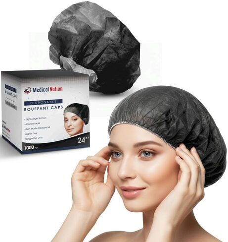 Medical Nation 21" Disposable Bouffant Caps Hair Net | CASE OF 1000, BLUE | Non-Woven, Non-Pleated Hairnets | Perfect for Medical, Labs, Nurse, Tattoo, Food Service, Hospital, Cooking - Size 21" Blue in Kuwait