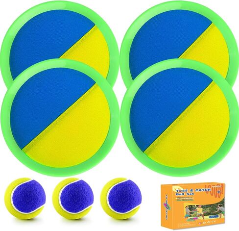 Kids Toys - Outdoor Games, Beach Toys, Toss and Ball Set with 4 Paddles and 3 Balls, Perfect Beach Games Sets Playground Sets for Backyards Easter Gifts for Kids/Adults/Family (Blue+Light Yellow) in Kuwait